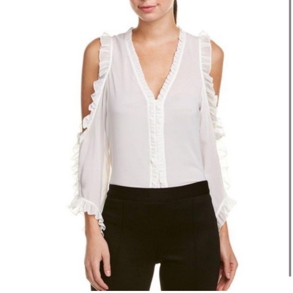 Alice + Olivia Cream Cold Shoulder Blouse - Picture 2 of 16